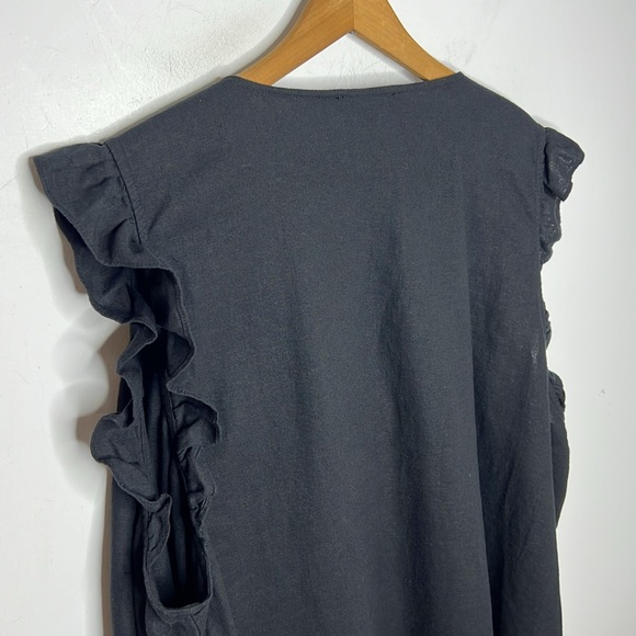 MADEWELL Linen Blend Ruffle Button Front Black Sleeveless Blouse Plus Size Top - Picture 4 of 11
